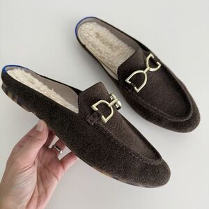 Rothy's The Revelvet Cozy Bit Loafer Mule womens 9.5 Brown Quiet‎ Luxury Shoes
